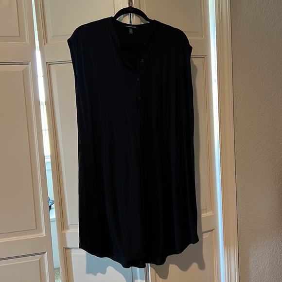 Eileen Fisher Mandarin Collar Cap Sleeve Henley Dress - Picture 2 of 3